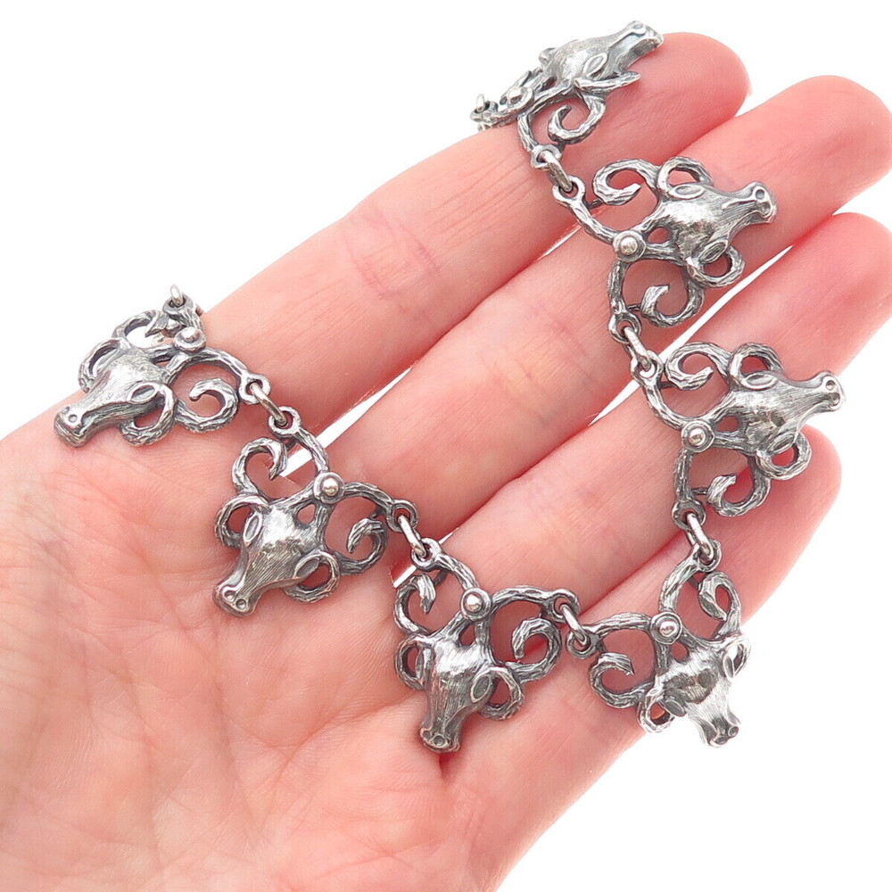 925 Sterling Silver Vintage Aries Zodiac Oxidized Centerpiece Necklace Part 8.5"